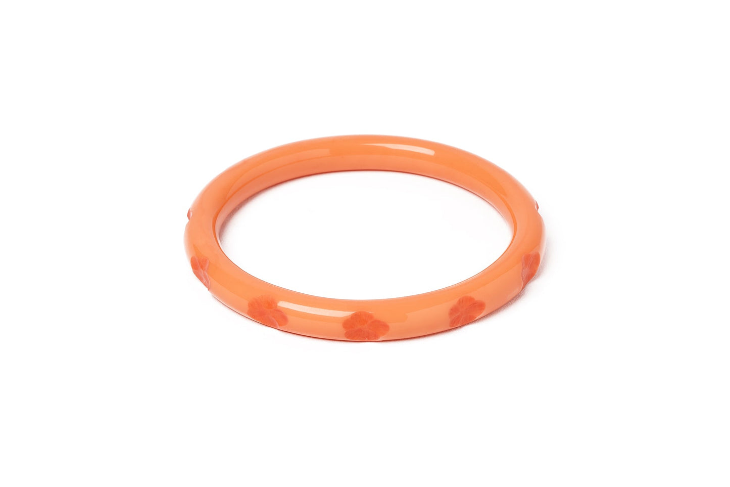 Splendette vintage inspired 1940s style carved peachy orange fakelite large size Narrow Apricot Duchess Bangle