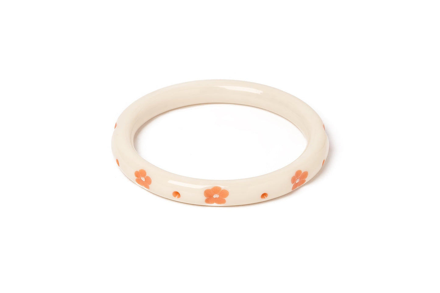 Splendette vintage inspired 1940s style carved peachy orange fakelite larger size Narrow Apricot Cream Duchess Bangle