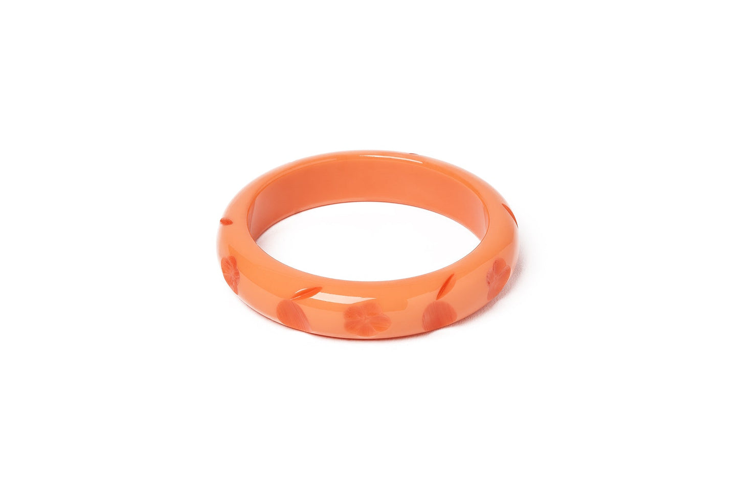 Splendette vintage inspired 1940s style carved peachy orange fakelite small size Midi Apricot Maiden Bangle