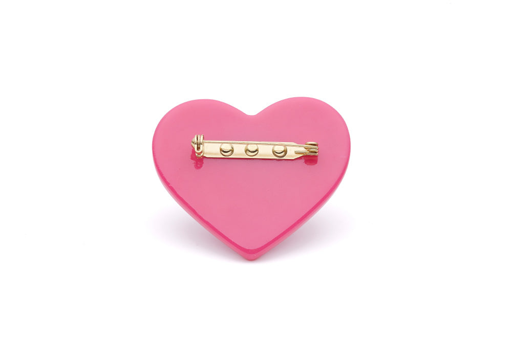 Splendette vintage inspired pink fakelite charity range Cancer Awareness Brooch back side showing pin