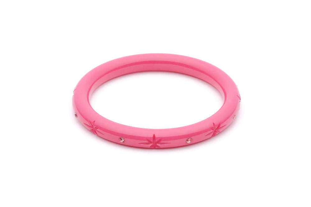 Splendette vintage inspired pink fakelite charity range large size Narrow Cancer Awareness Duchess Bangle