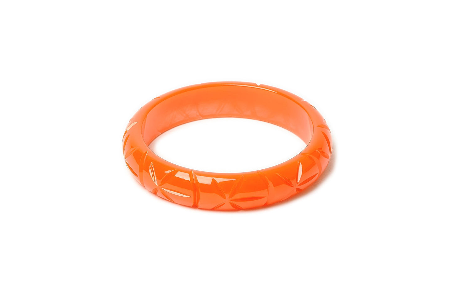 Splendette vintage inspired 1940s style carved orange Midi Paprika Fakelite Bangle