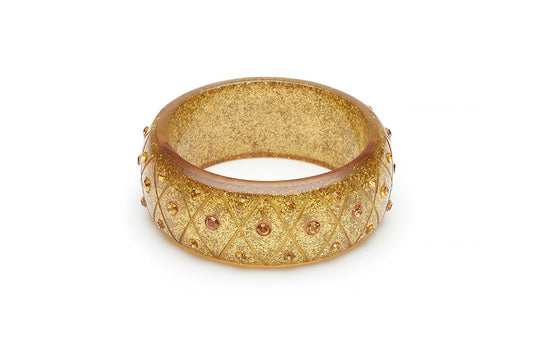 Wide Carved Gold Glitter Bangle