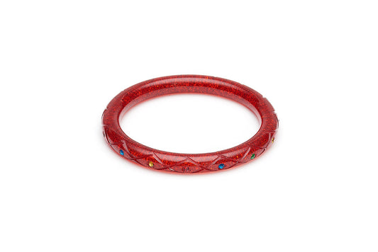 Narrow Rainbow Jewel Carved Ruby Glitter Bangle