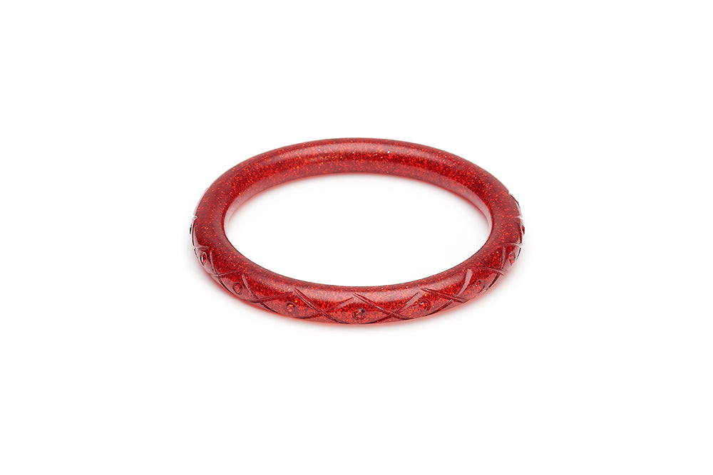 Narrow Carved Ruby Glitter Bangle