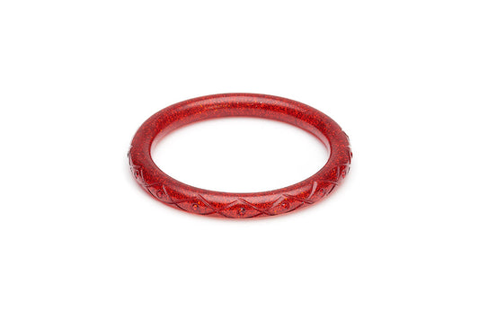 Narrow Carved Ruby Glitter Bangle