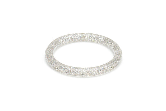 Narrow Carved Silver Glitter Bangle