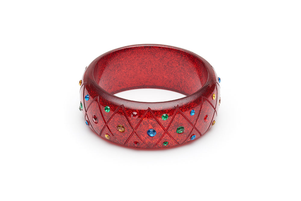 Wide Rainbow Jewel Carved Ruby Glitter Bangle