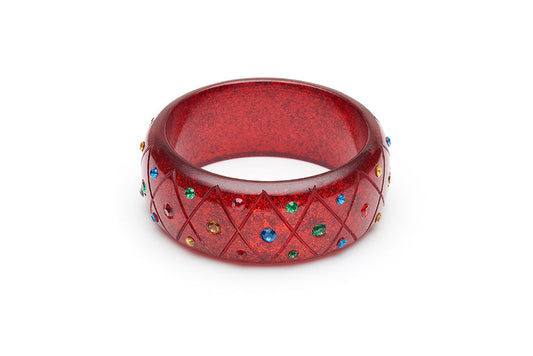 Wide Rainbow Jewel Carved Ruby Glitter Bangle