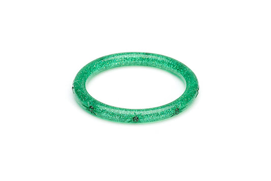 Narrow Carved Emerald Glitter Bangle