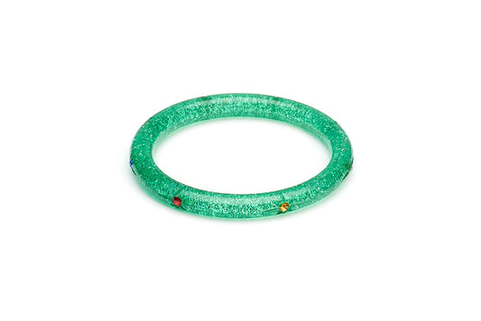 Narrow Rainbow Jewel Carved Emerald Glitter Bangle