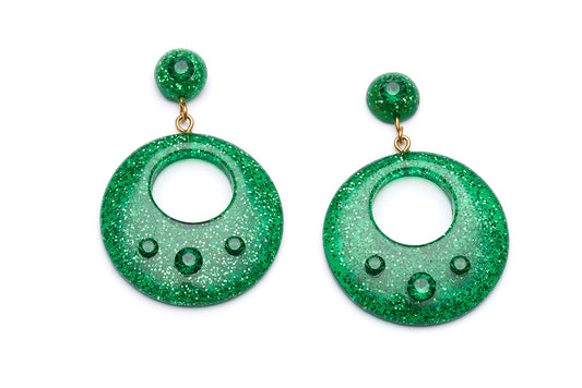 Carved Emerald Glitter Hoop Earrings