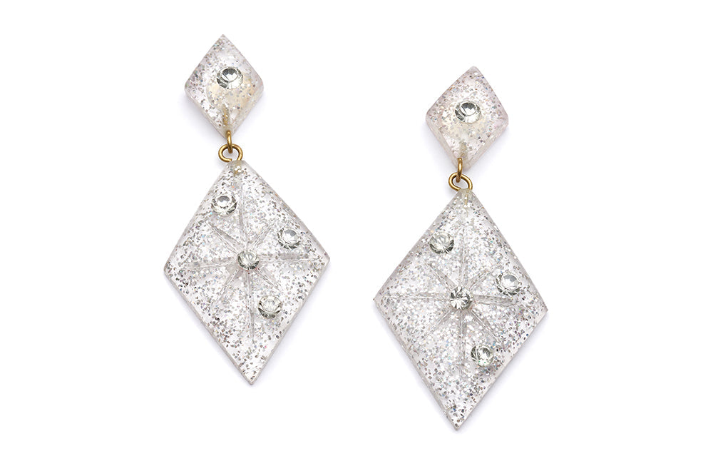 Carved Silver Glitter Earrings