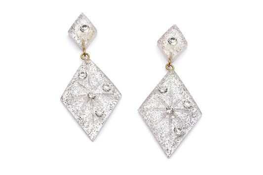 Carved Silver Glitter Earrings