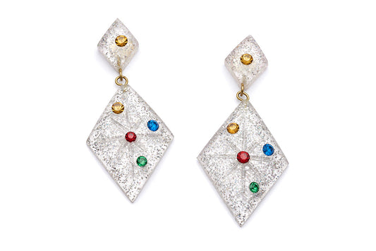 Carved Silver Glitter Rainbow Jewel Earrings