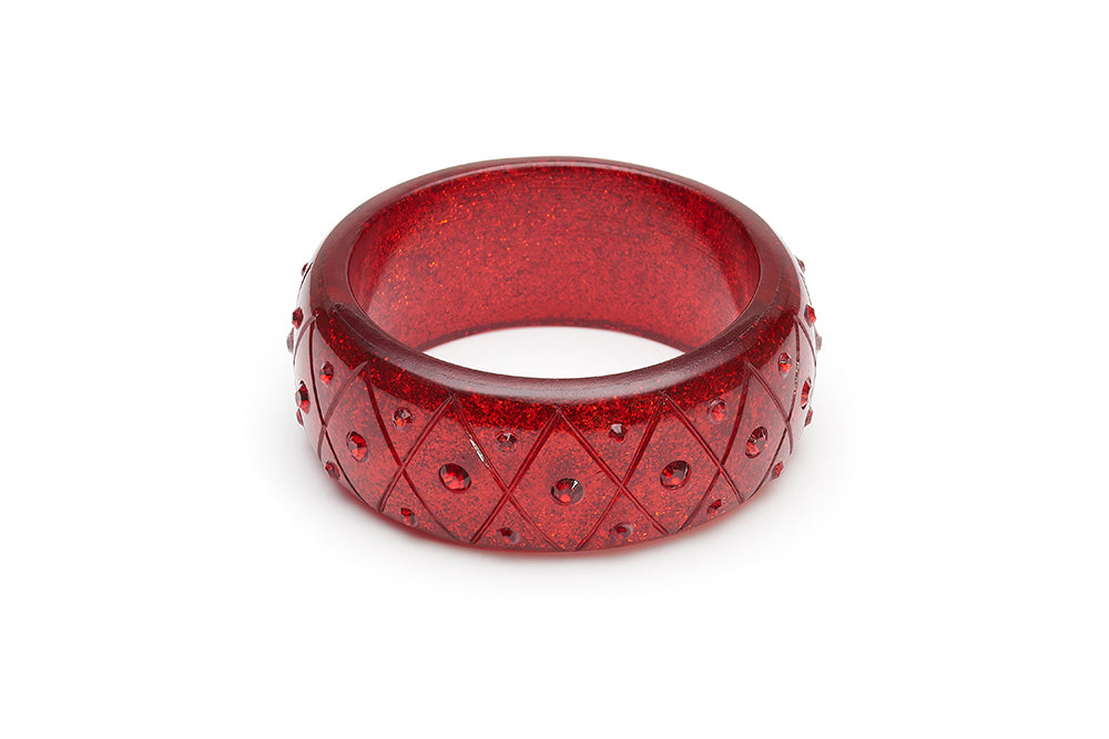 Wide Carved Ruby Glitter Bangle
