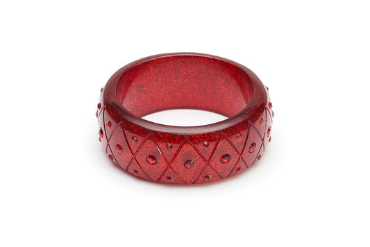 Wide Carved Ruby Glitter Bangle
