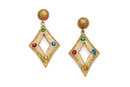 Carved Gold Glitter Rainbow Jewel Earrings