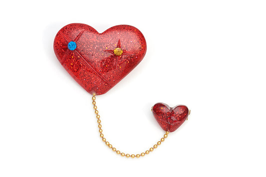 Carved Ruby Glitter Heart Brooch