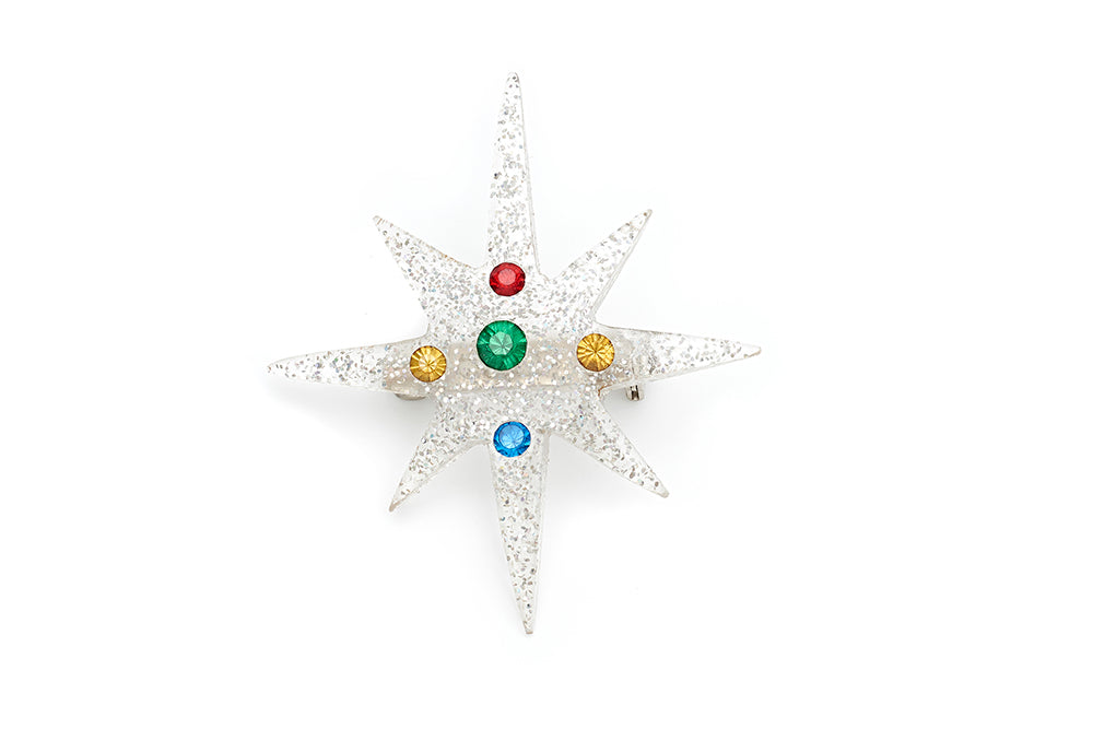 Carved Silver Glitter Star Brooch