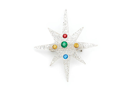 Carved Silver Glitter Star Brooch