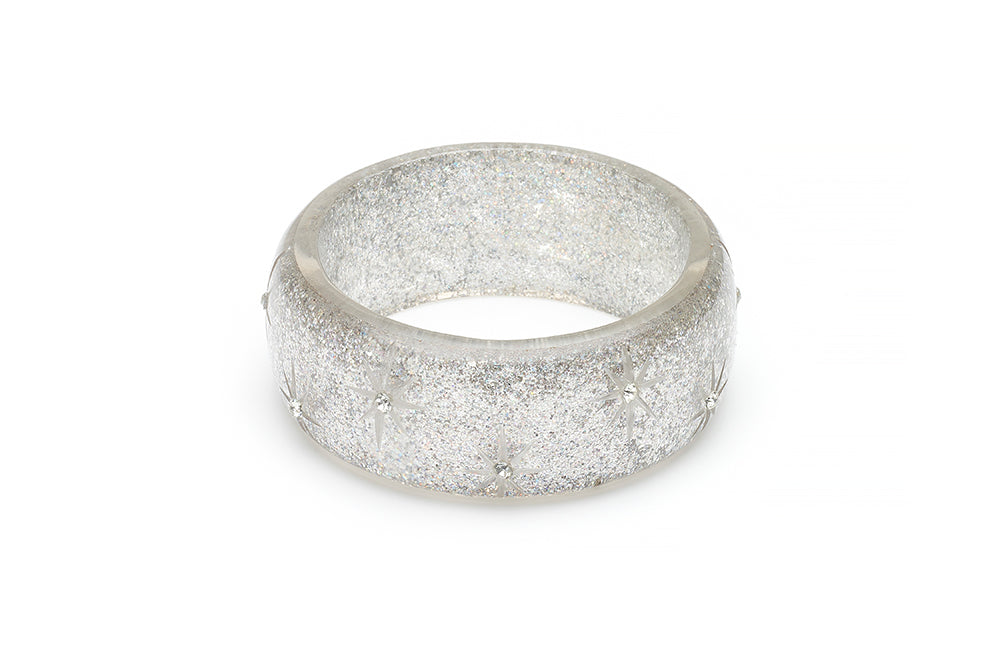 Wide Carved Silver Glitter Bangle