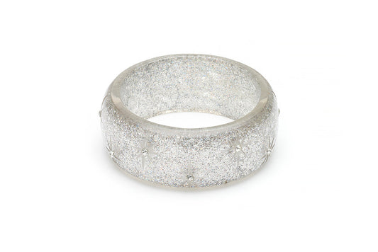 Wide Carved Silver Glitter Bangle