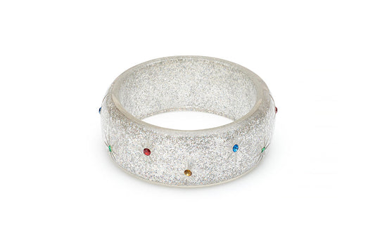 Wide Rainbow Jewel Silver Glitter Duchess Bangle
