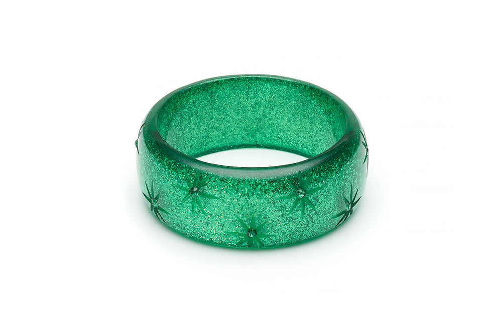 Wide Carved Emerald Glitter Bangle