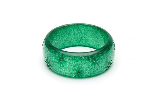 Wide Carved Emerald Glitter Bangle