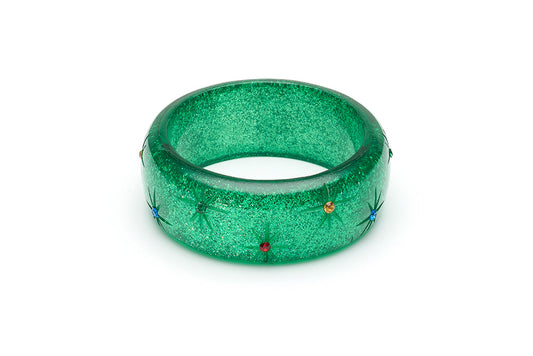 Wide Rainbow Jewel Carved Emerald Glitter Bangle