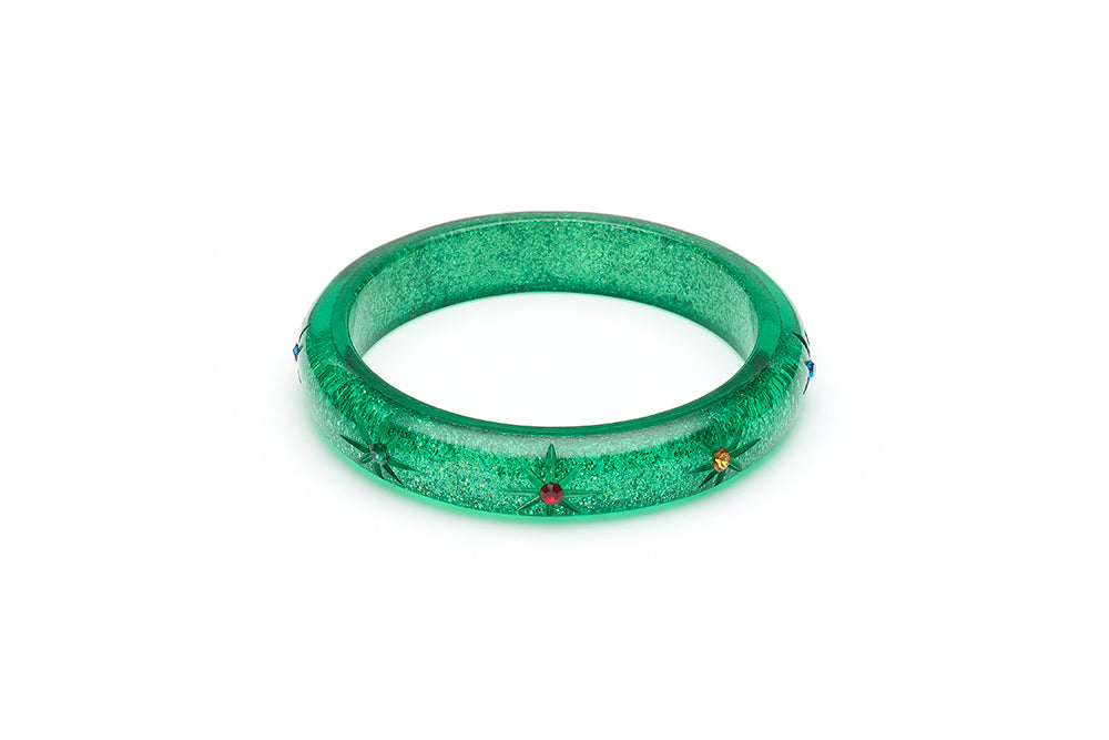 Midi Rainbow Jewel Carved Emerald Glitter Bangle