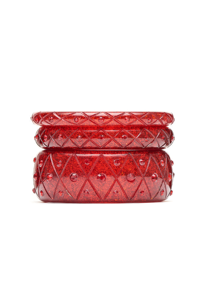 Narrow Carved Ruby Glitter Bangle