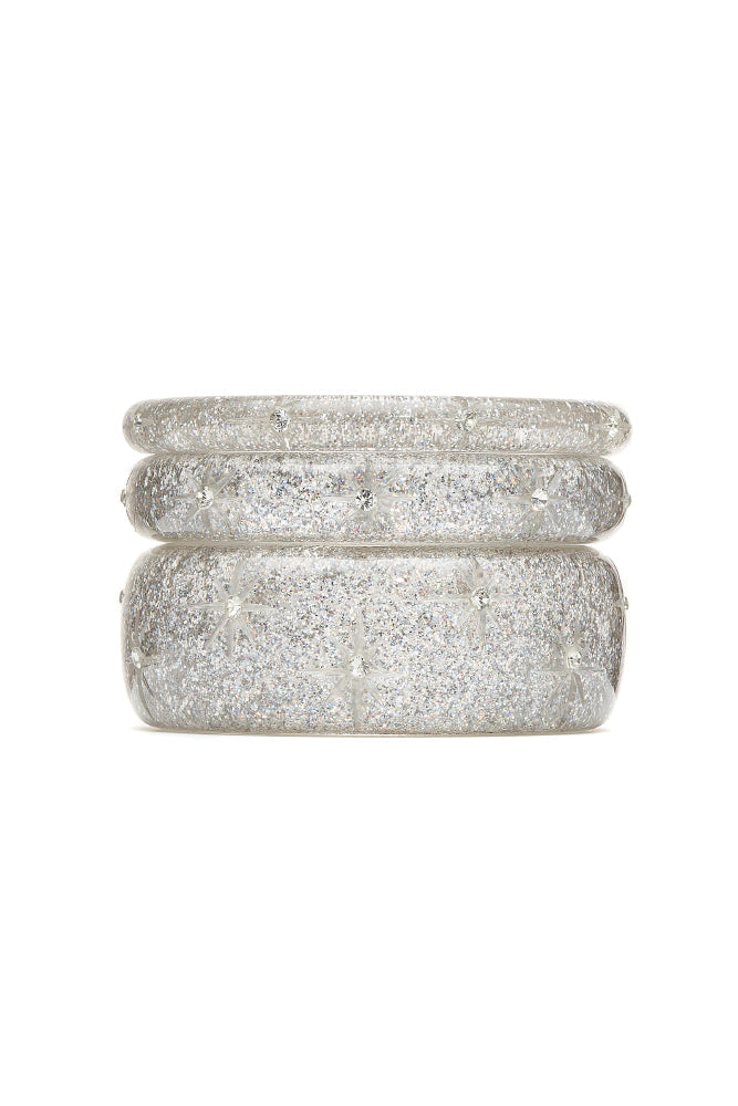 Wide Carved Silver Glitter Bangle