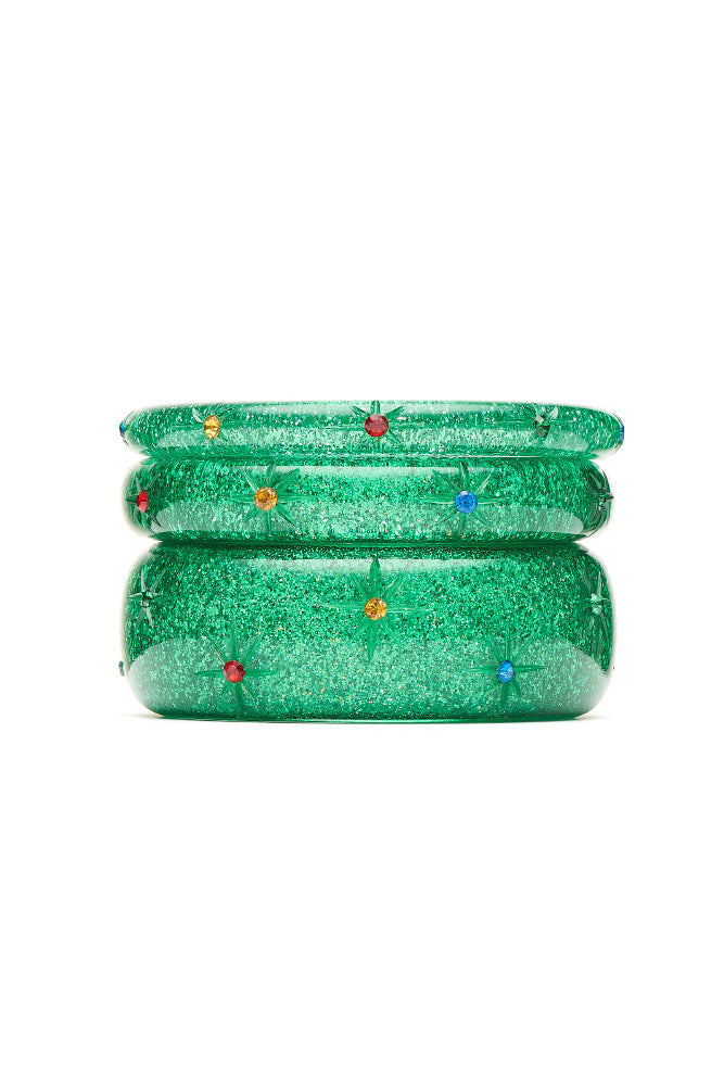 Narrow Rainbow Jewel Carved Emerald Glitter Bangle