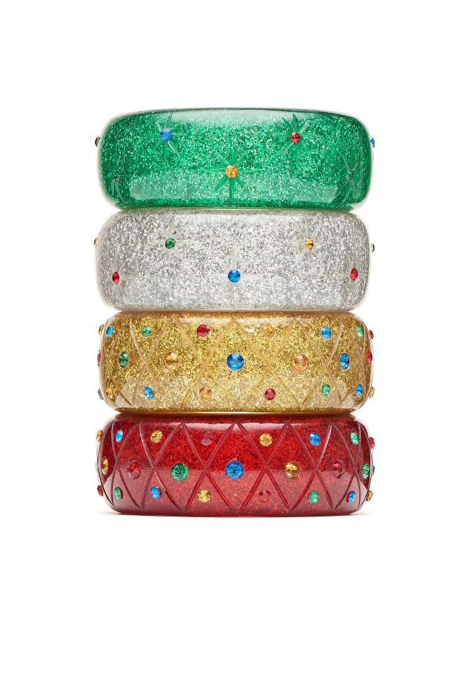 Wide Rainbow Jewel Carved Ruby Glitter Bangle