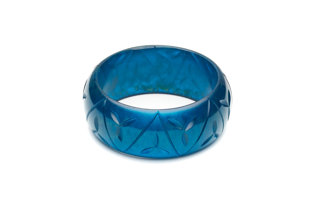 Wide Golden Teal Fakelite Bangle