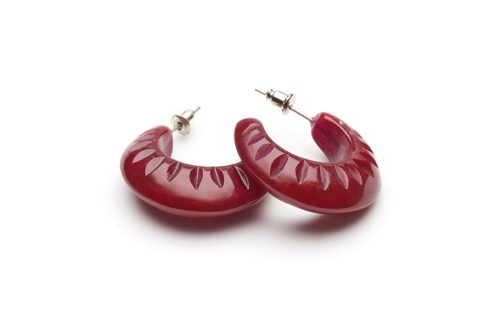 Golden Burgundy Small Fakelite Hoop Earrings