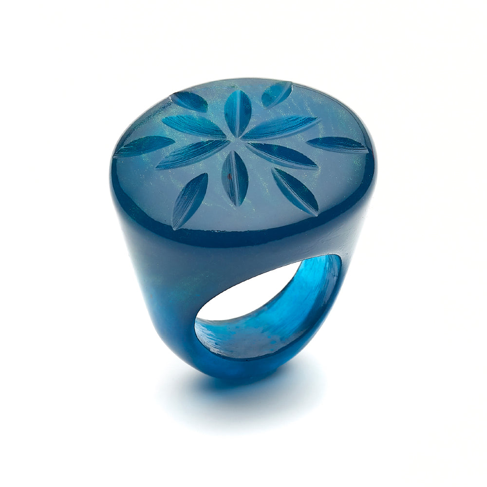 Golden Teal Fakelite Ring