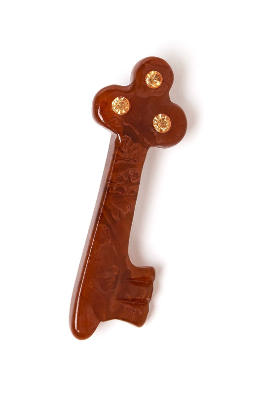 Brown Fakelite Key Brooch