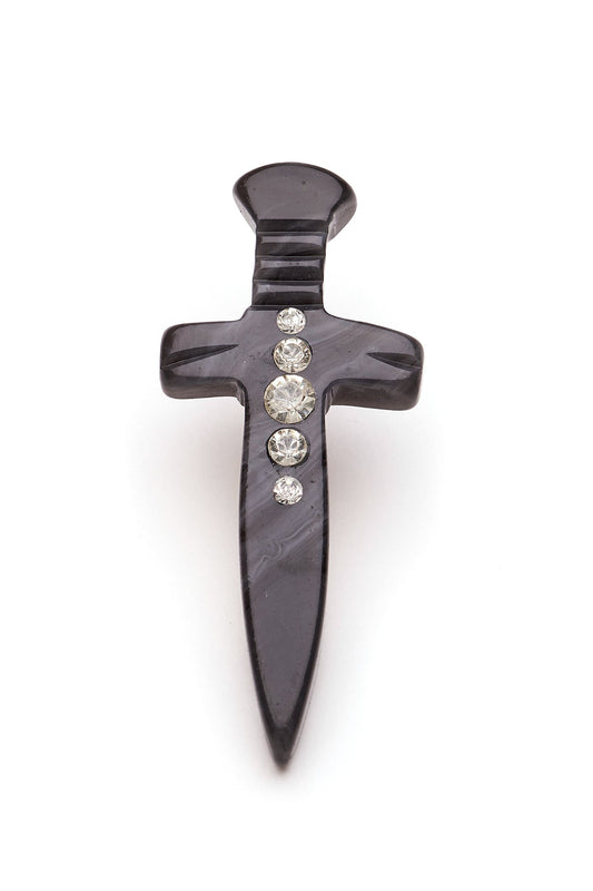 Charcoal Fakelite Dagger Brooch
