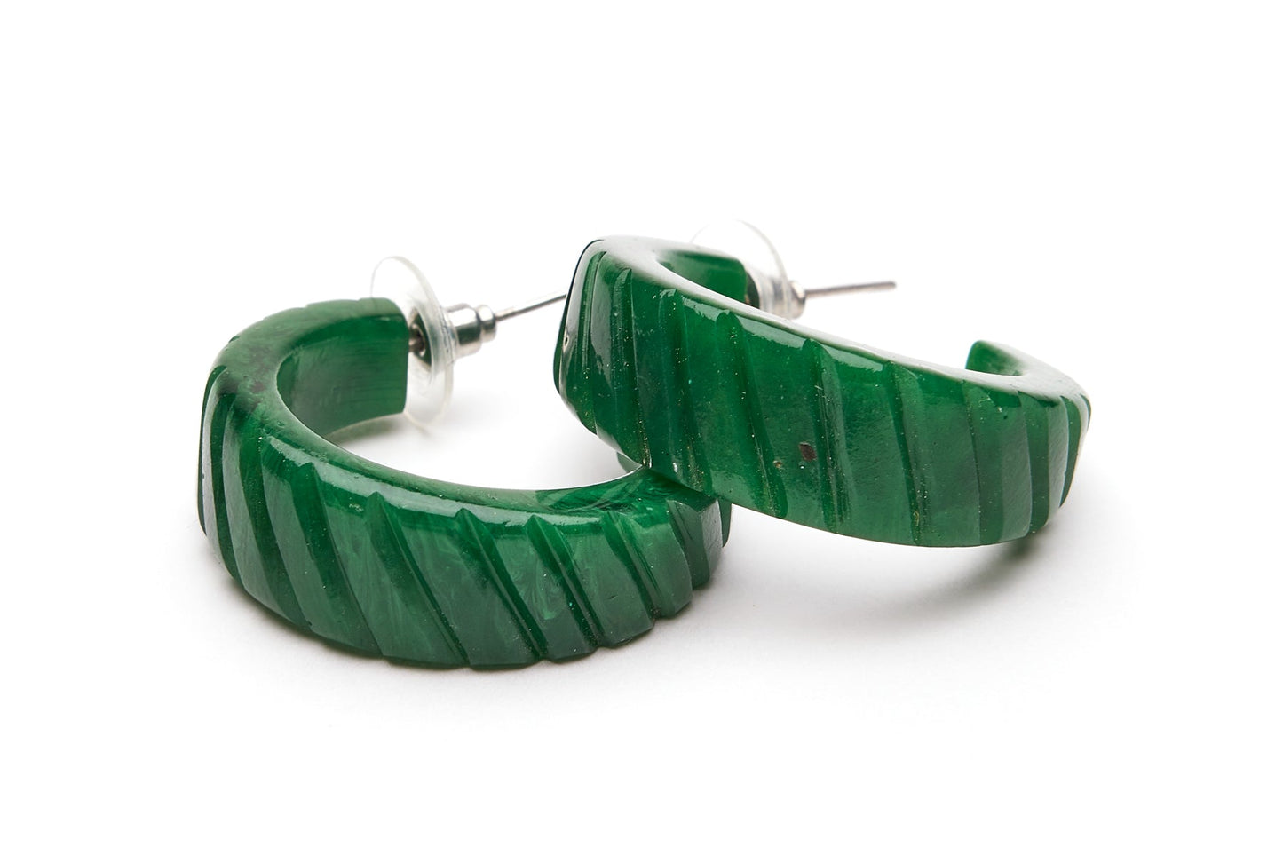 Deep Green Fakelite Hoop Earrings
