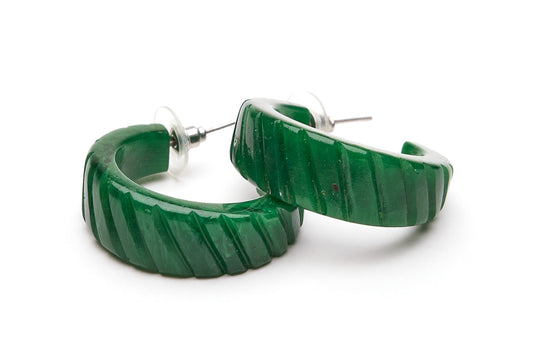 Deep Green Fakelite Hoop Earrings
