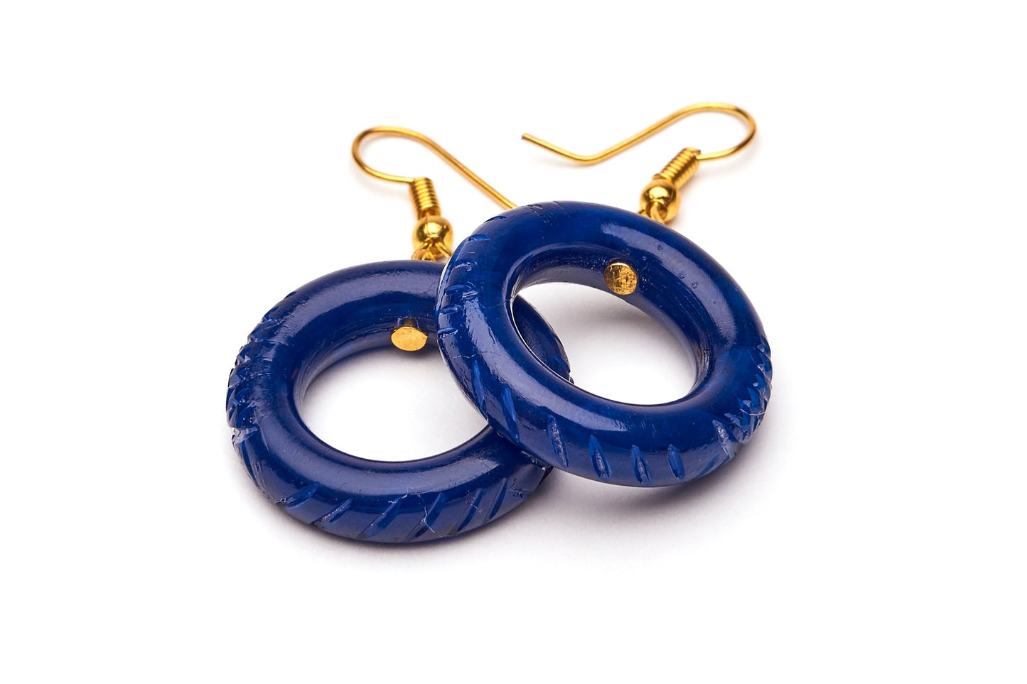 Small Navy Fakelite Hoop Earrings