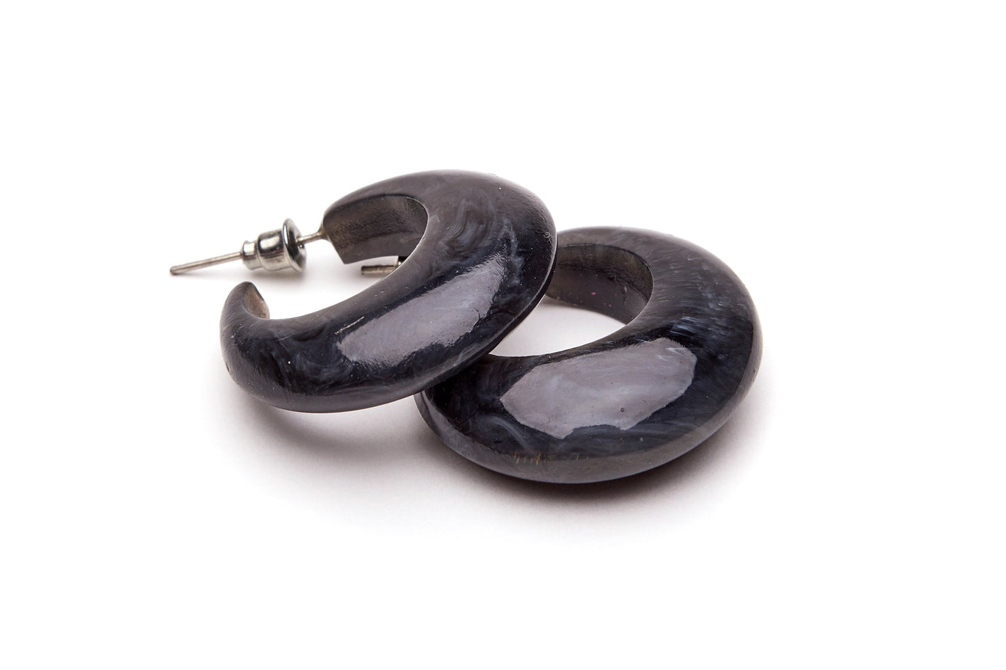 Small Charcoal Fakelite Hoop Earrings