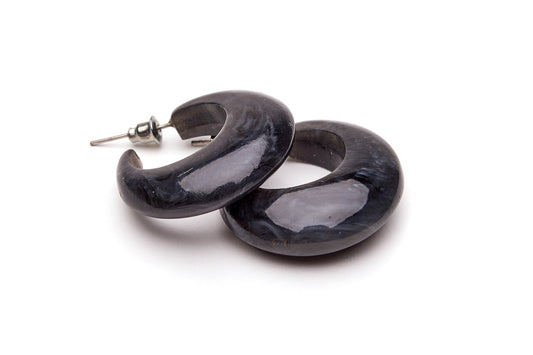 Small Charcoal Fakelite Hoop Earrings