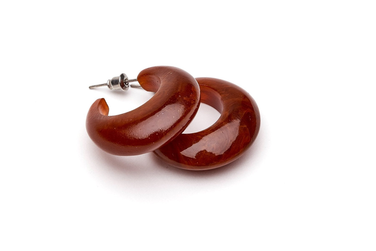 Small Brown Fakelite Hoop Earrings