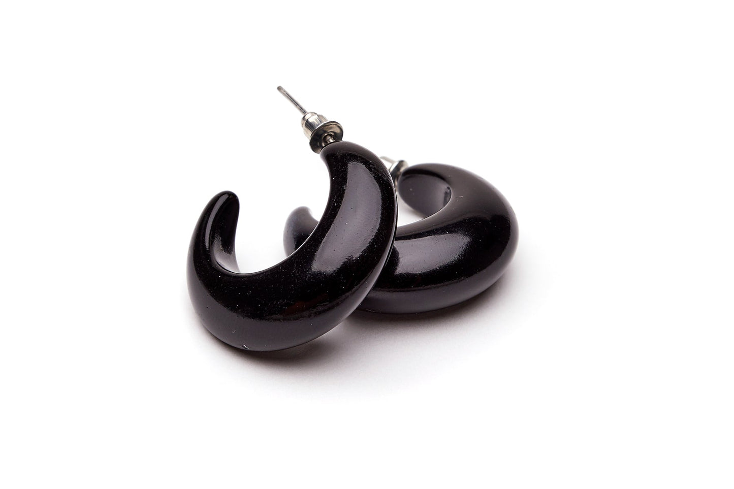 Small Black Fakelite Hoop Earrings
