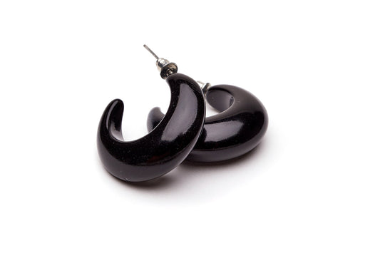 Small Black Fakelite Hoop Earrings