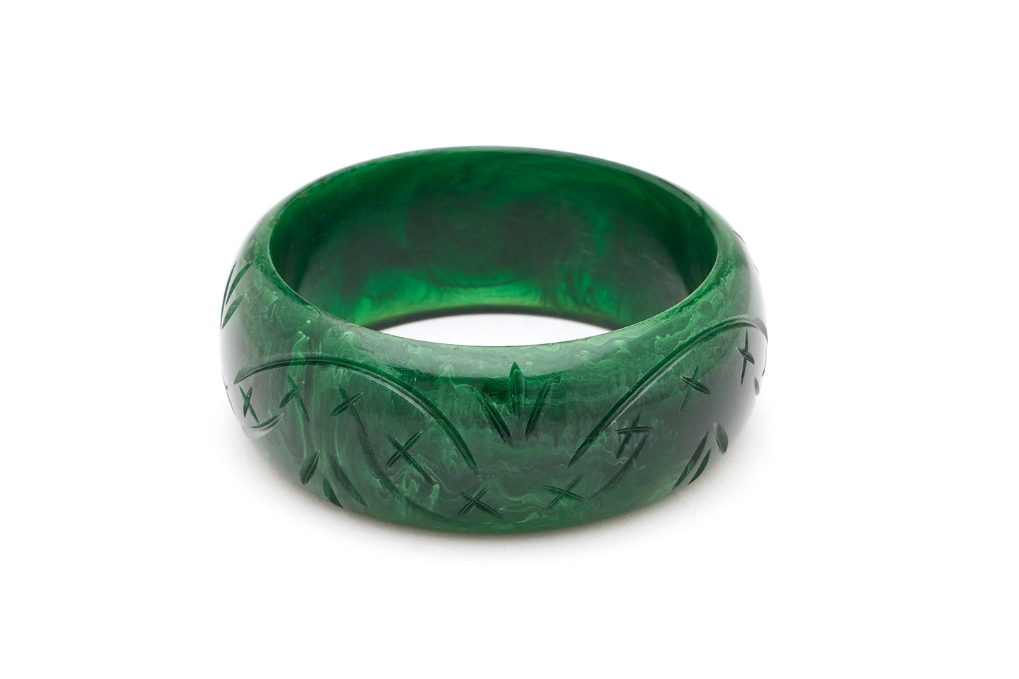 Wide Deep Green Fakelite Bangle